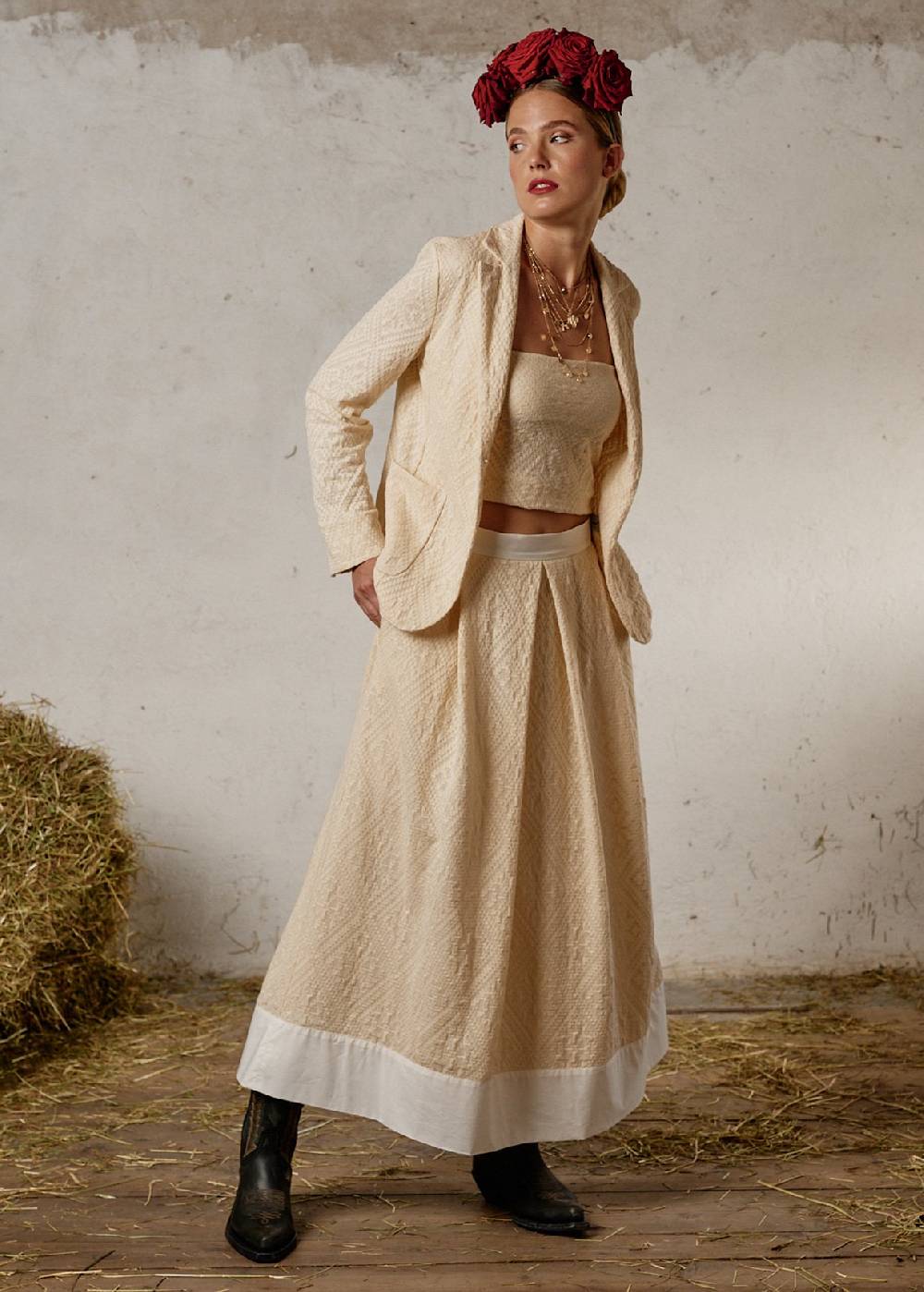 Luis Trenker Blazer monopetto a un bottone in pizzo e jersey modello Luregina