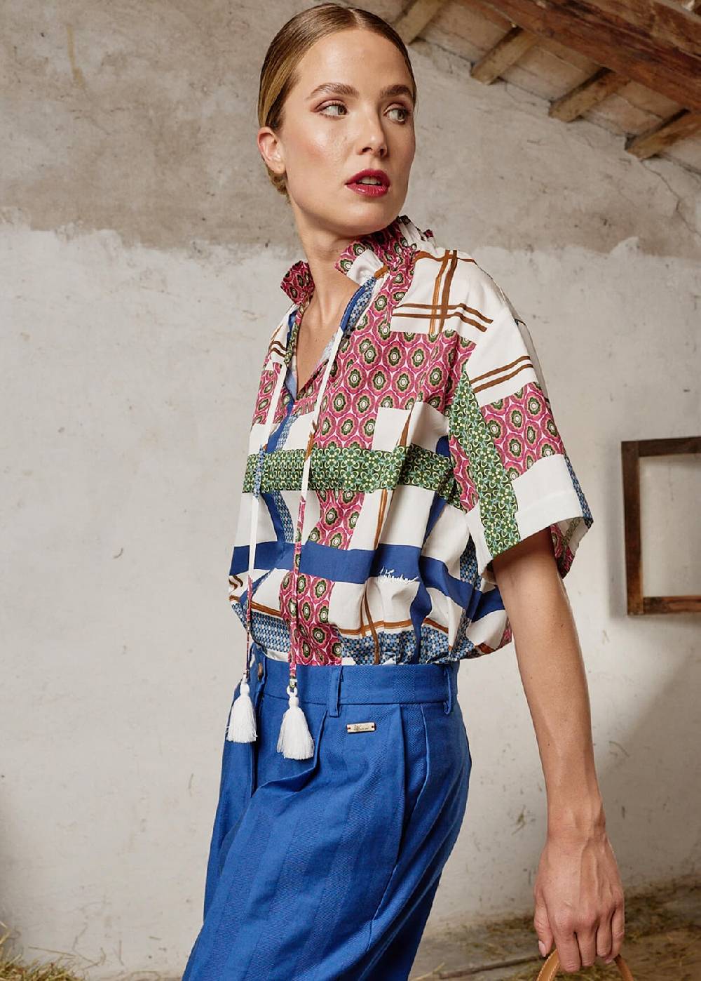 Luis Trenker Blusa A Maniche Corte Con Stampa Colorata Modello Lufiore