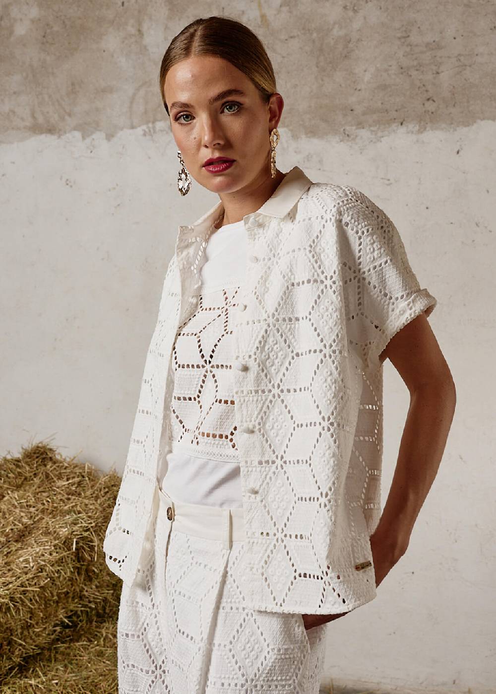 Luis Trenker Blusa A Maniche Corte In Pizzo Sangallo Modello Luflora