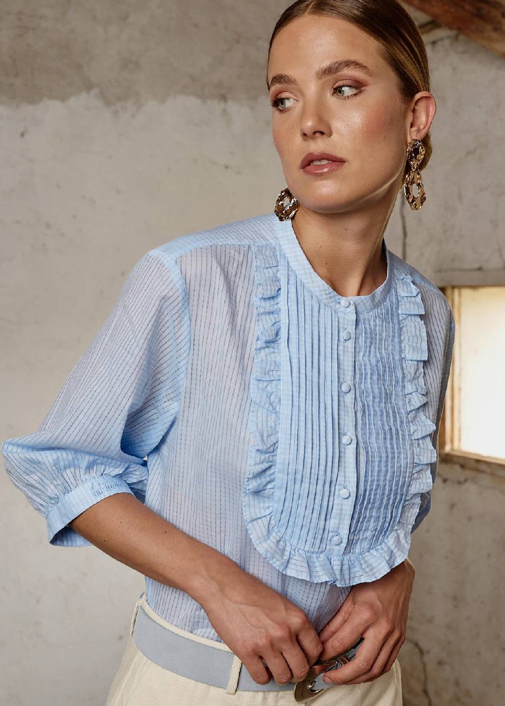 Luis Trenker Blusa In Cotone Con Plastron Modello Lufasta