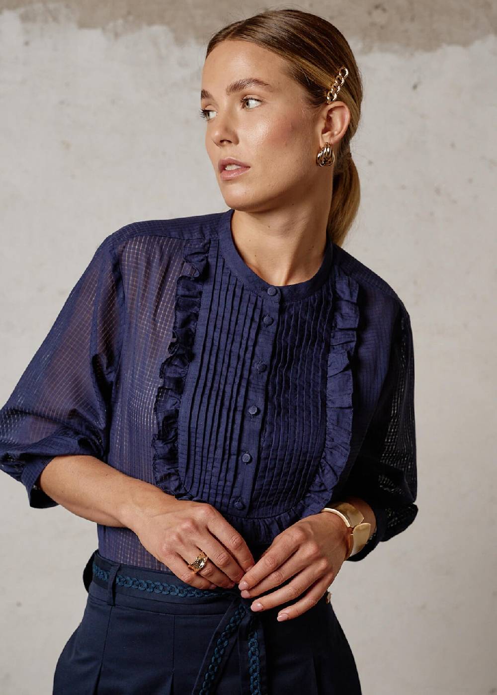 Luis Trenker Blusa In Cotone Con Plastron Modello Lufasta