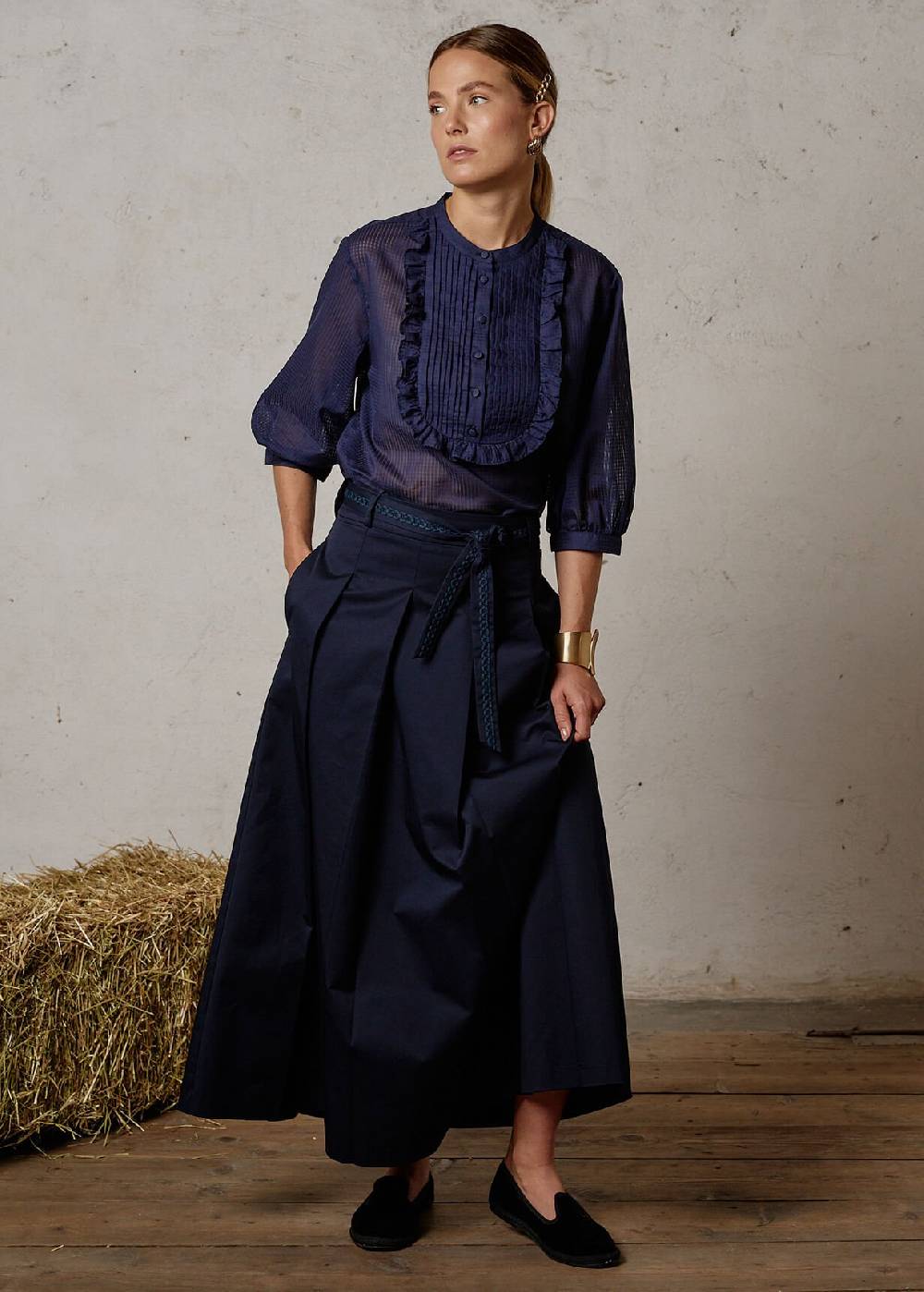 Luis Trenker Blusa in cotone con plastron modello Lufasta