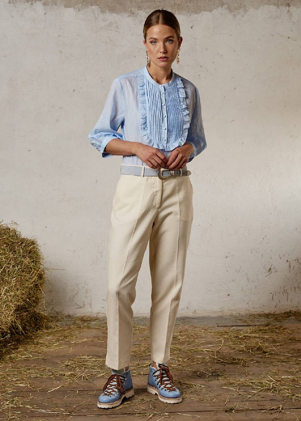 Luis Trenker Blusa in cotone con plastron modello Lufasta