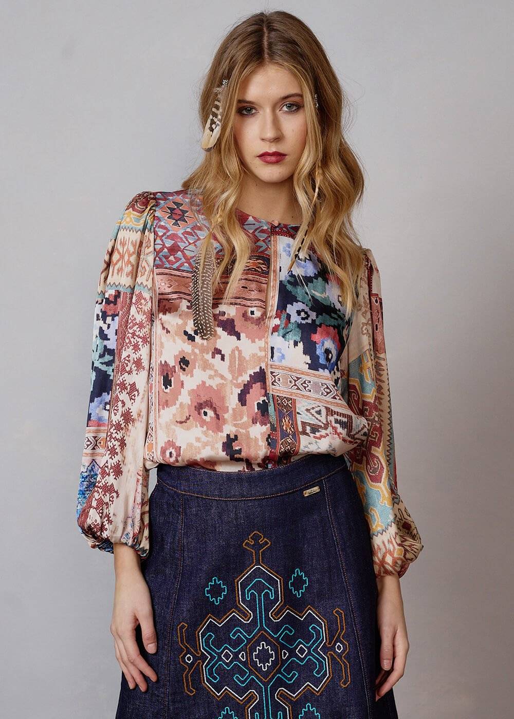 Luis Trenker Blusa Modello Lugiada Con Stampa Patchwork