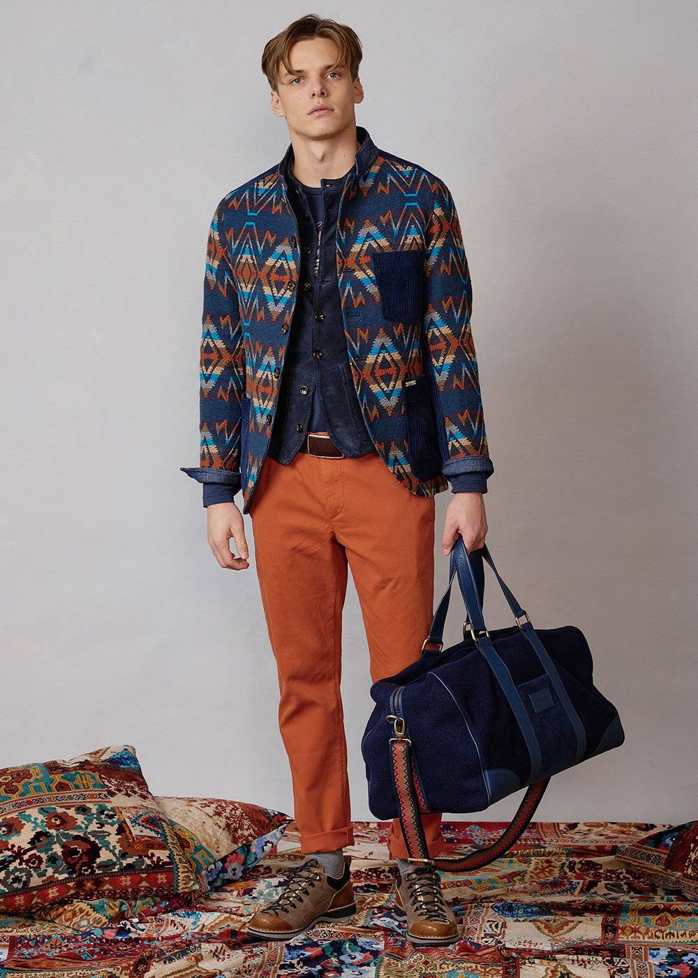 Luis Trenker Borsone da viaggio in lana cotta con dettagli in pelle modello Lutravel