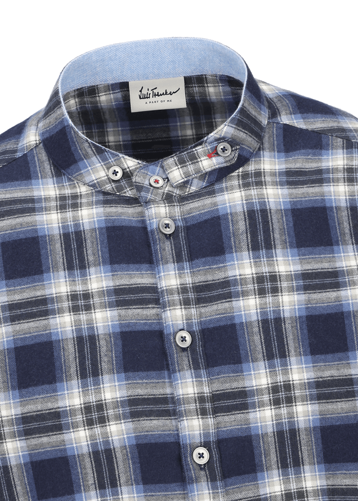 Luis Trenker Camicia A Quadri Con Colletto Alla Coreana Modello Lubernet