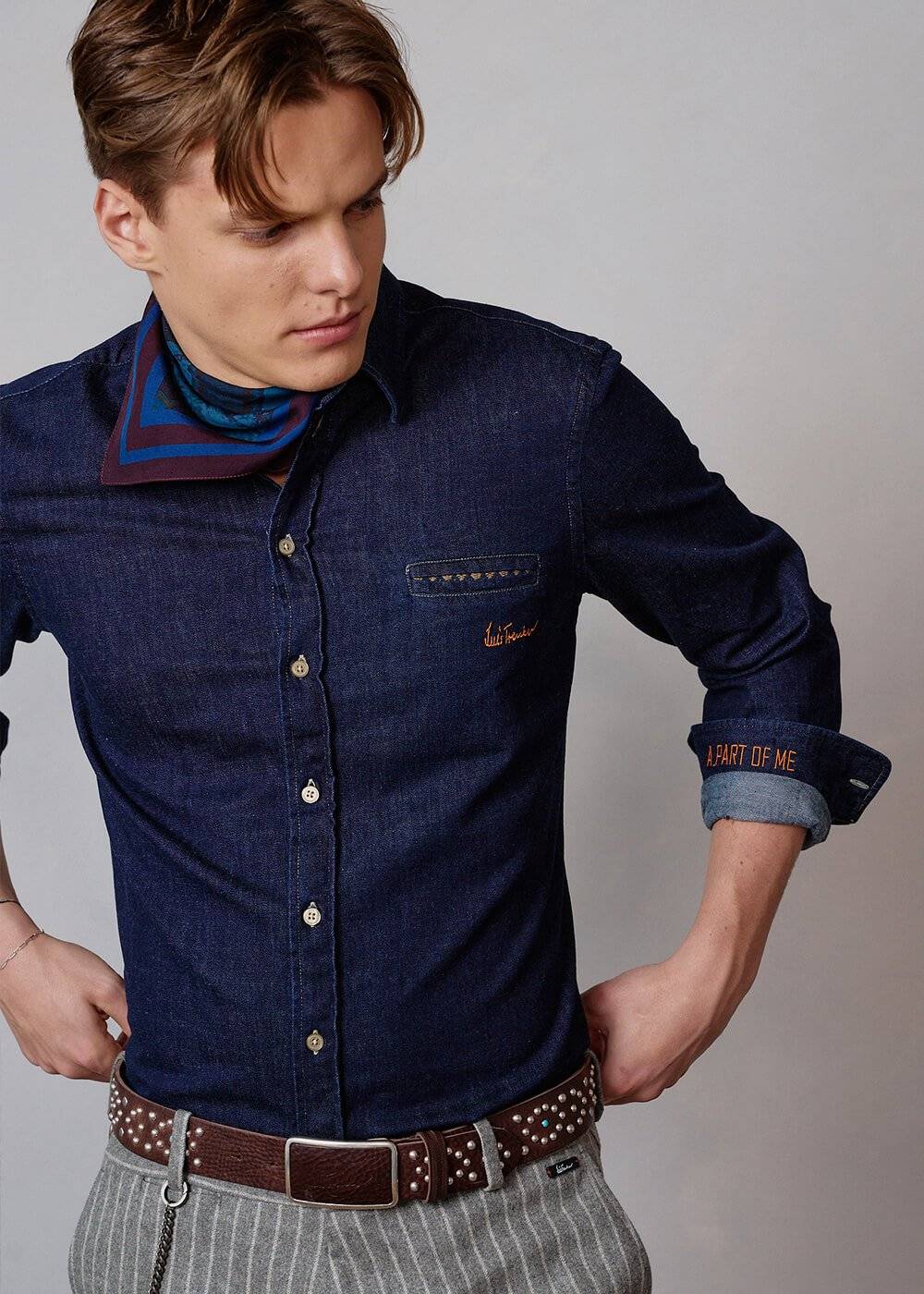 Luis Trenker Camicia Button Down In Denim Modello Lubenzio