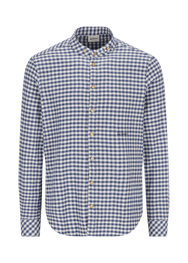 Luis Trenker Camicia con colletto alla coreana e motivo vichy Lubernet