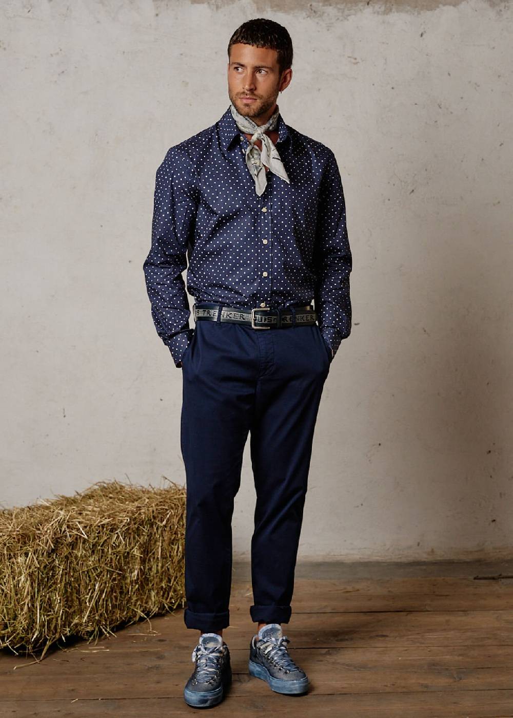 Luis Trenker Camicia con motivo a pois modello Lubodo