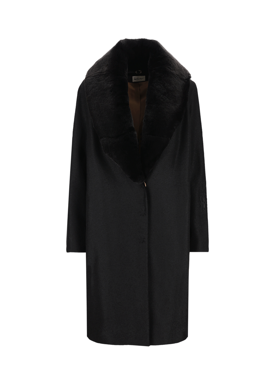 Luis Trenker Cappotto in lana cotta con collo di pelliccia modello Lufrida