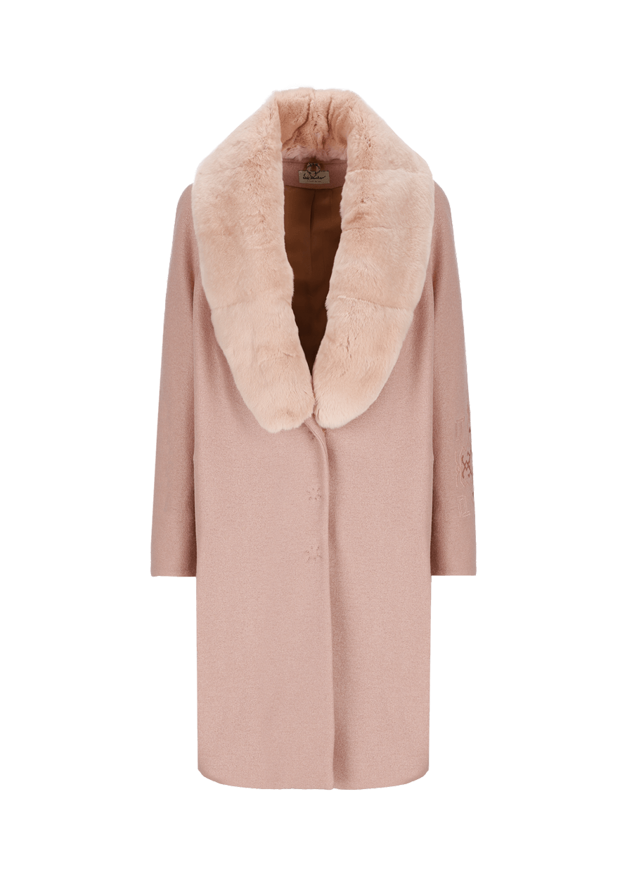 Luis Trenker Cappotto in lana cotta con collo di pelliccia modello Lufrida