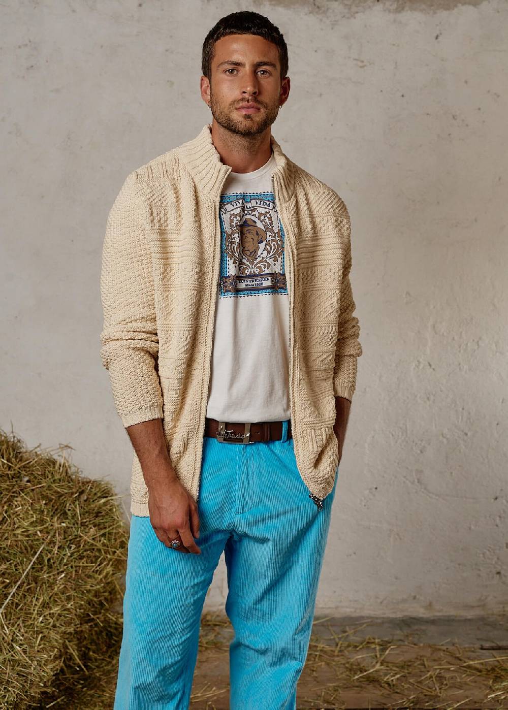 Luis Trenker Cardigan lavorato a maglia con colletto alla coreana modello Luwall