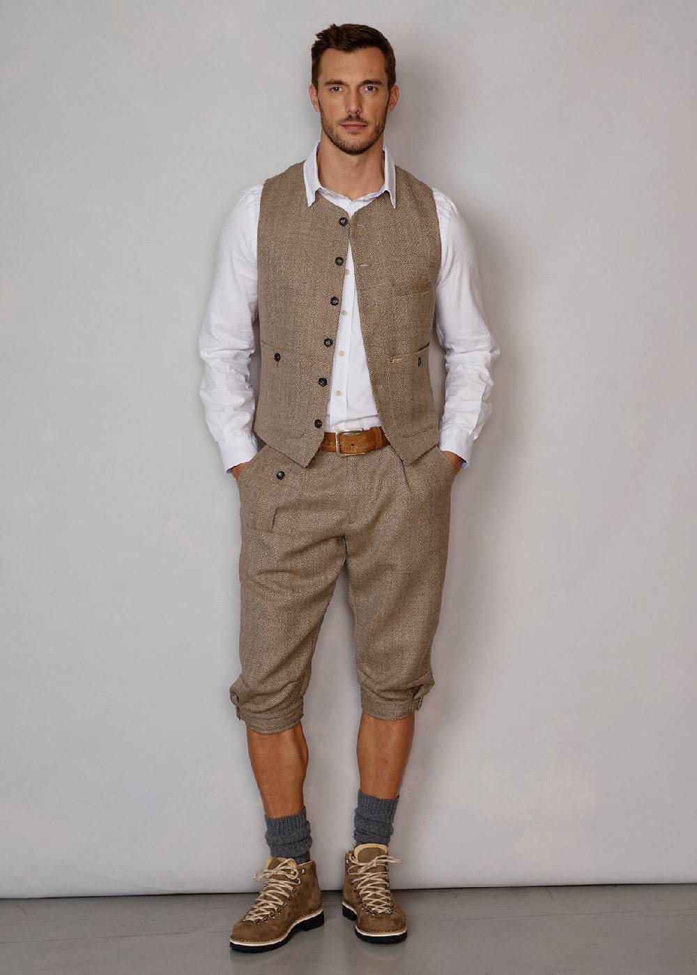 Luis Trenker Gilet con motivo a spina di pesce Lusven