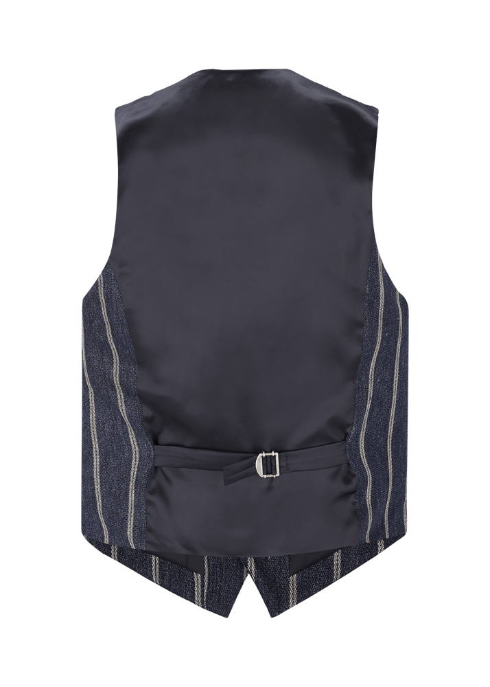 Luis Trenker Gilet In Lino Con Motivo Gessato Modello Lusebastian