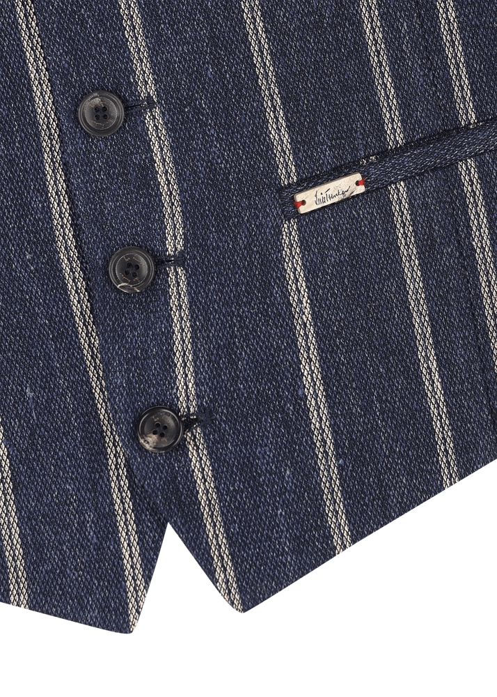 Luis Trenker Gilet In Lino Con Motivo Gessato Modello Lusebastian