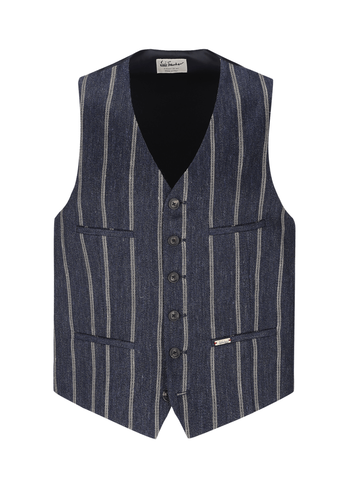 Luis Trenker Gilet in lino con motivo gessato modello Lusebastian