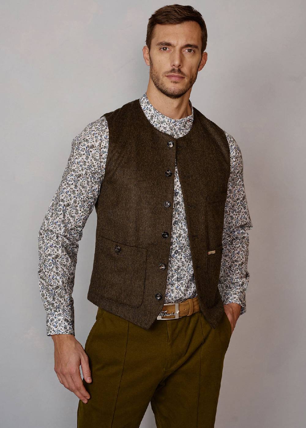 Luis Trenker Gilet In Loden Con Scollo Rotondo Lusven