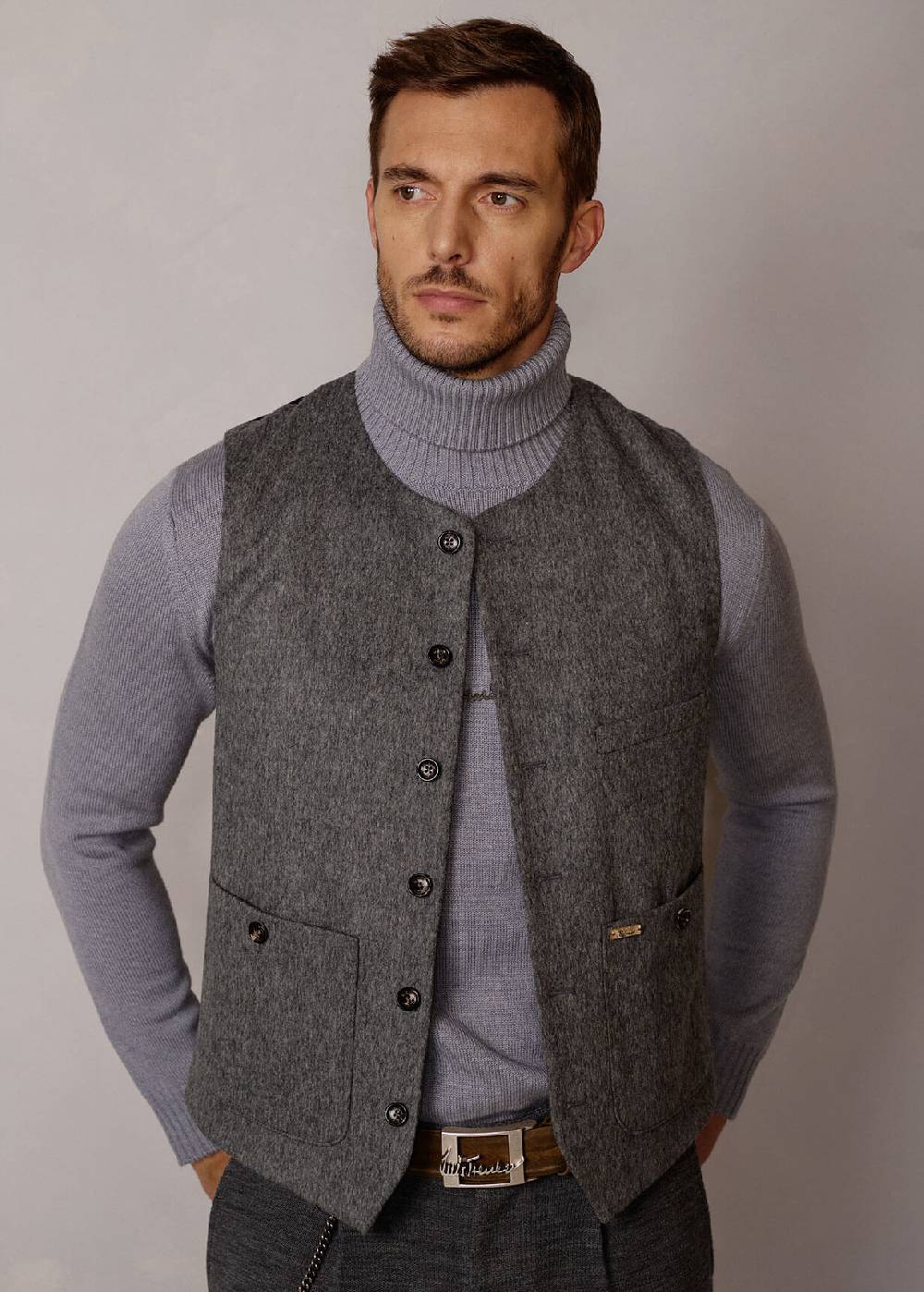 Luis Trenker Gilet In Loden Con Scollo Rotondo Lusven