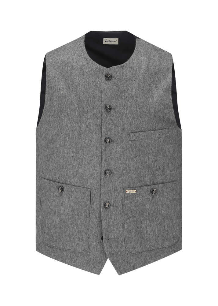 Luis Trenker Gilet In Loden Con Scollo Rotondo Lusven