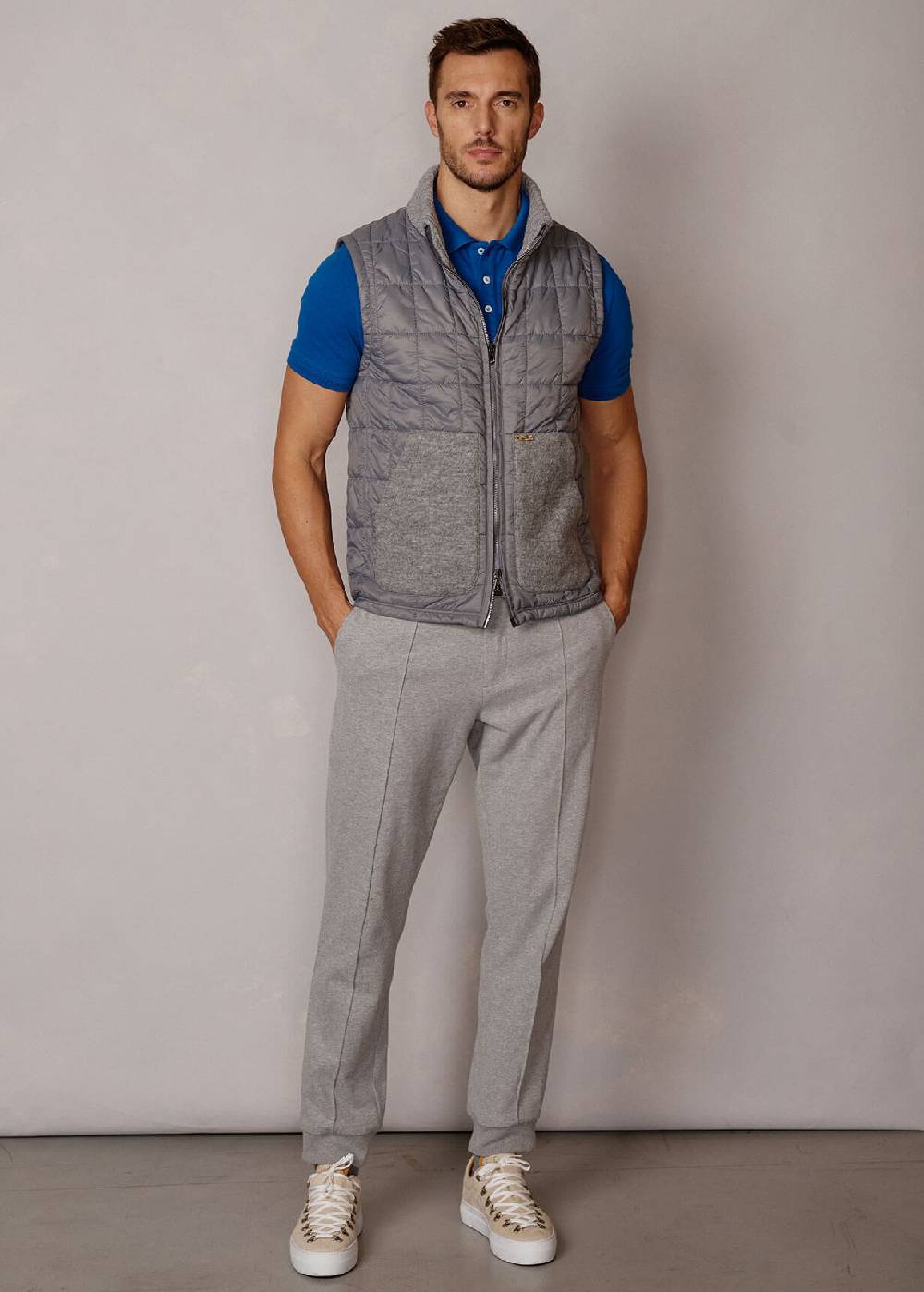 Luis Trenker Gilet in nylon con collo lavorato a maglia Lugus