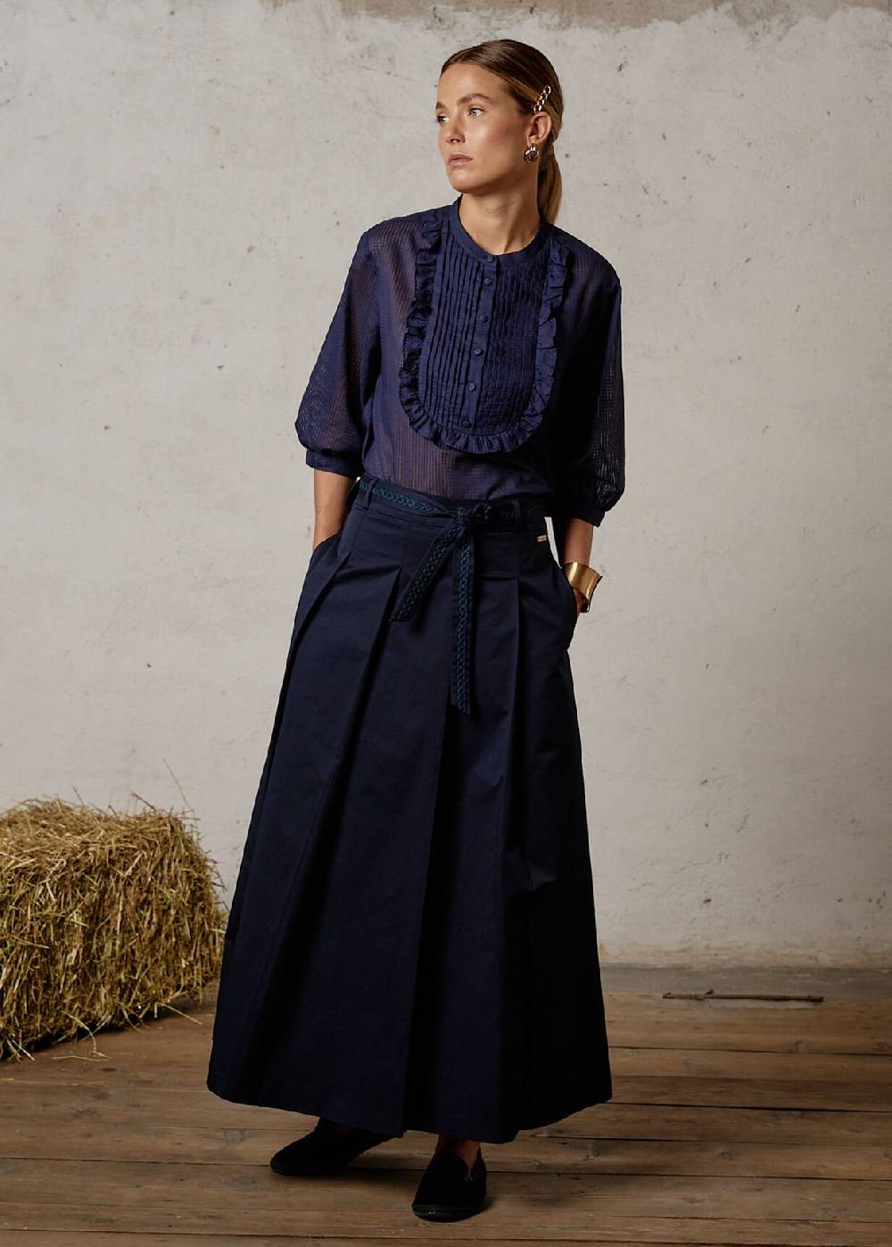 Luis Trenker Gonna lunga a pieghe in cotone elasticizzato modello Lumatilda