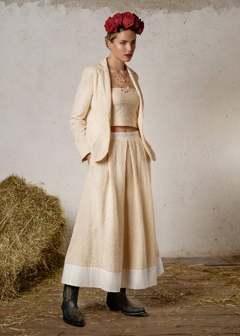 Luis Trenker Gonna lunga in jersey di cotone e pizzo modello Lumarzia