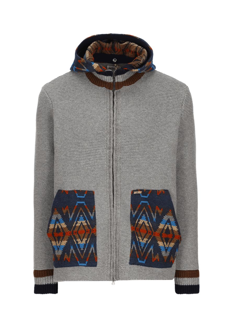 Luis Trenker Cardigan Con Cappuccio Modello Lutor
