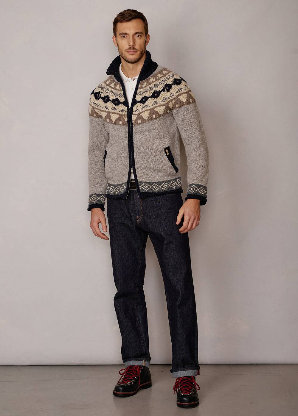Luis Trenker Cardigan con motivo norvegese Luwall