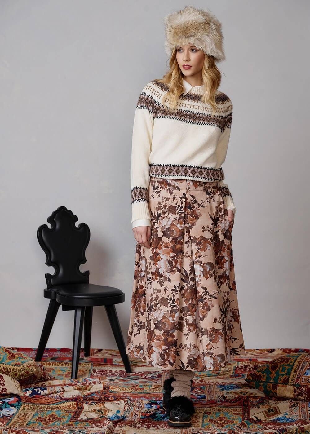 Luis Trenker Gonna midi con stampa floreale