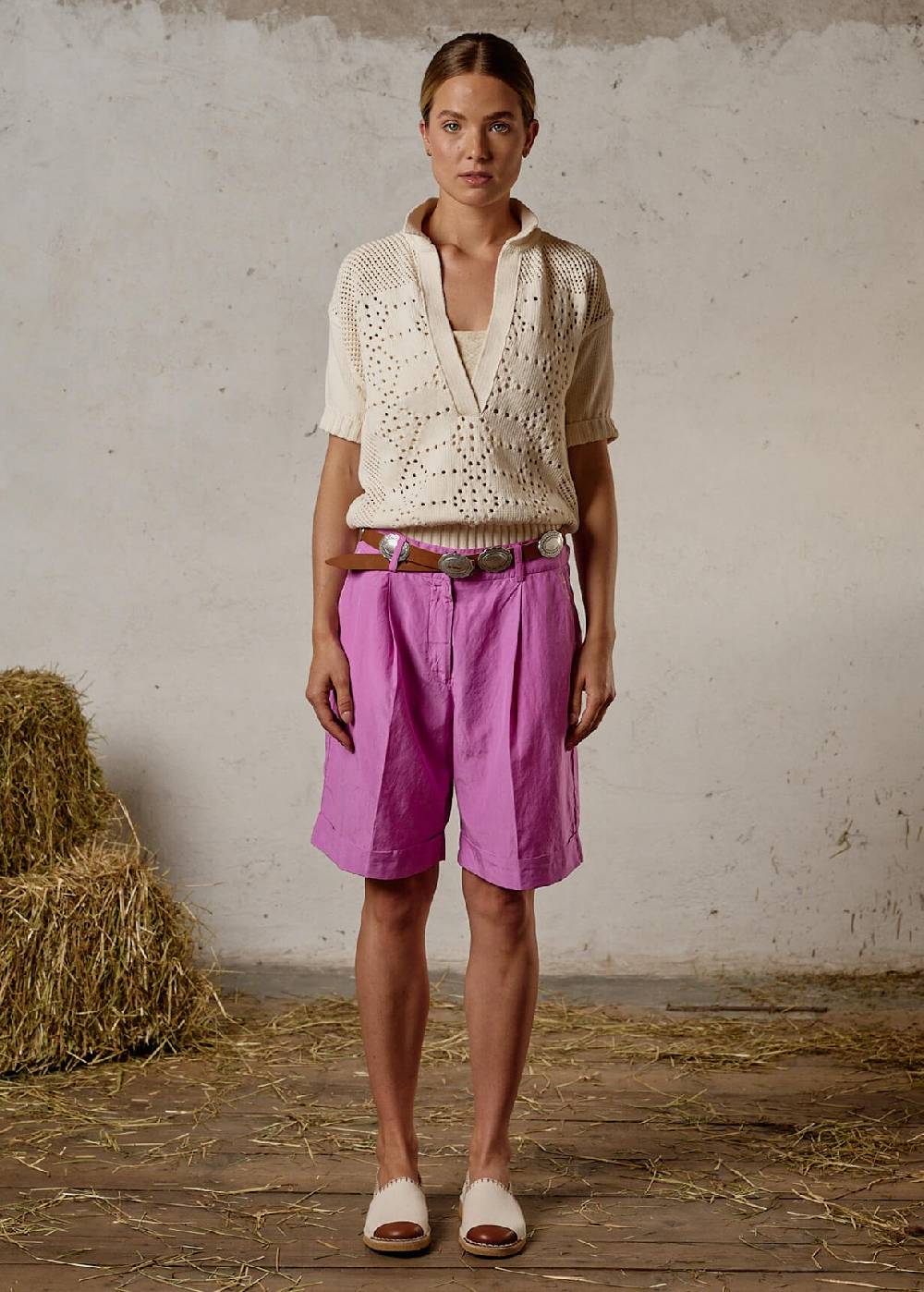 Luis Trenker Maglione in maglia traforata con profondo scollo a V modello Lualtea