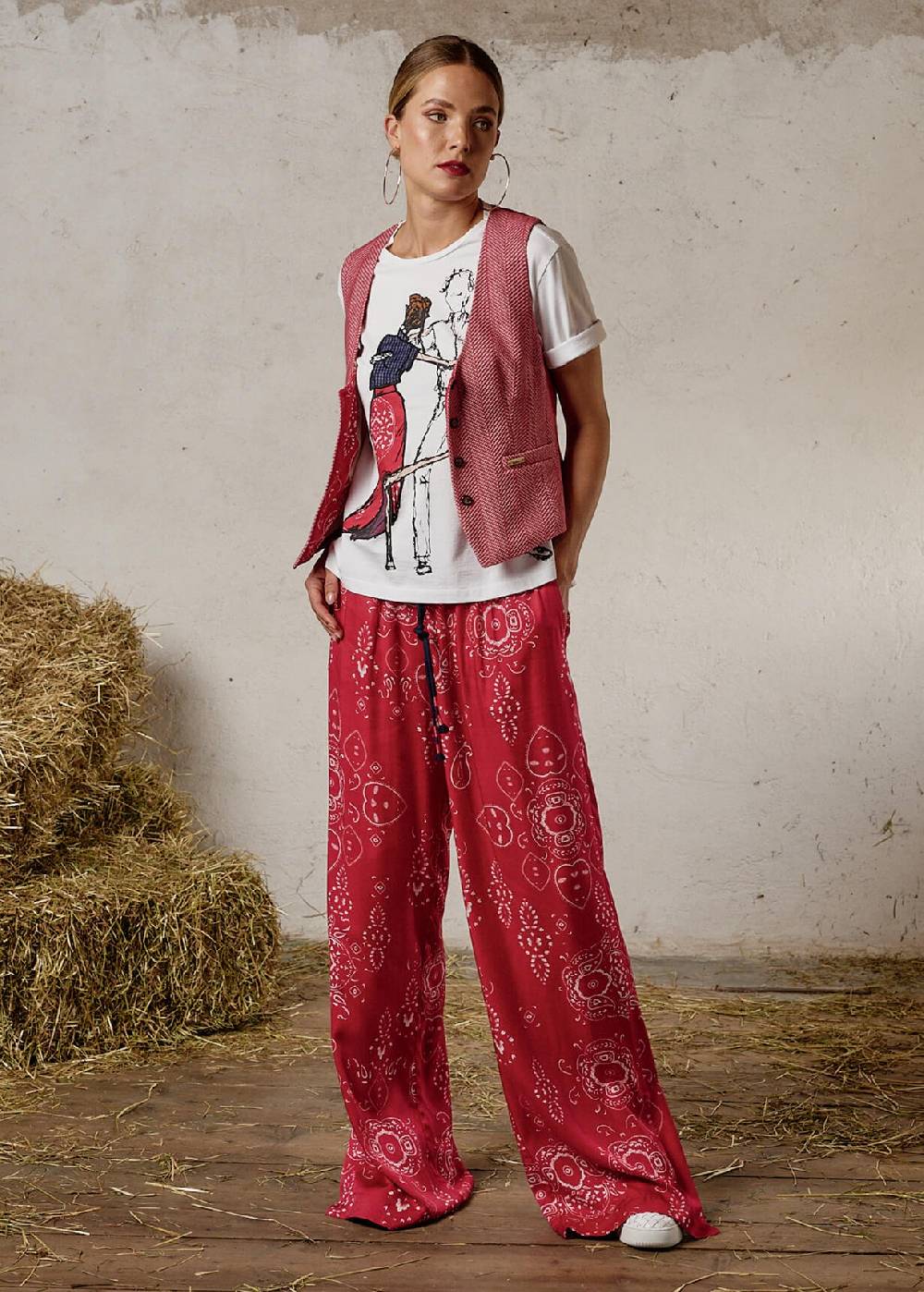 Luis Trenker Pantaloni ampi con stampa bandana modello Luliana