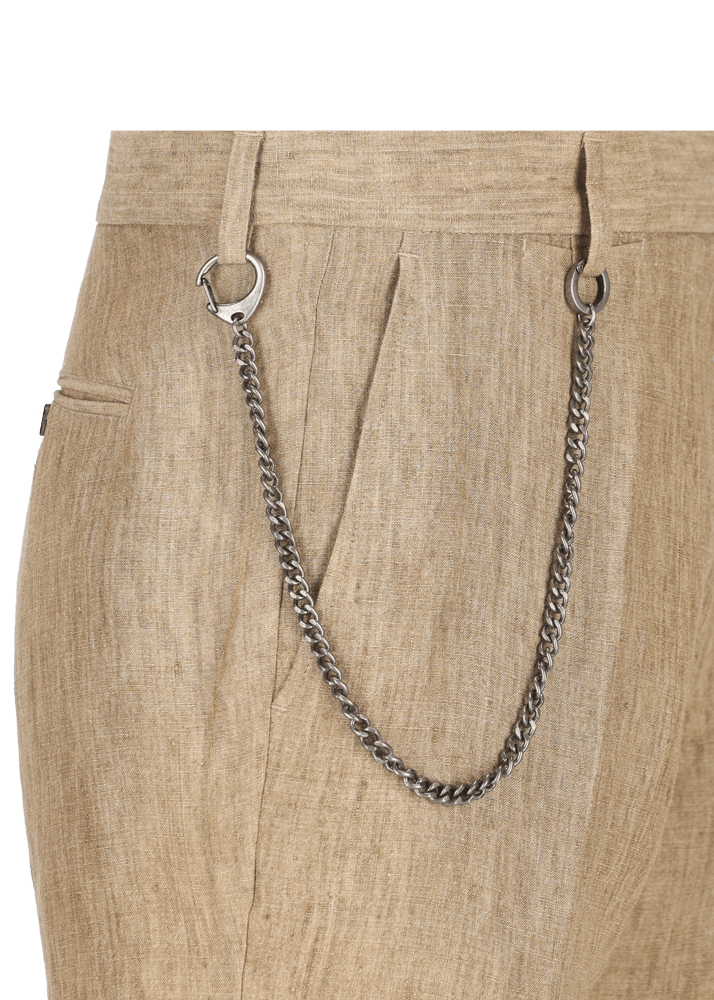 Luis Trenker Pantaloni Chino In Puro Lino Modello Lubruneu