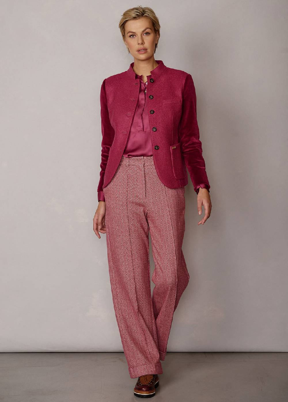 Luis Trenker Pantaloni in jersey con motivo a spina di pesce Lularina