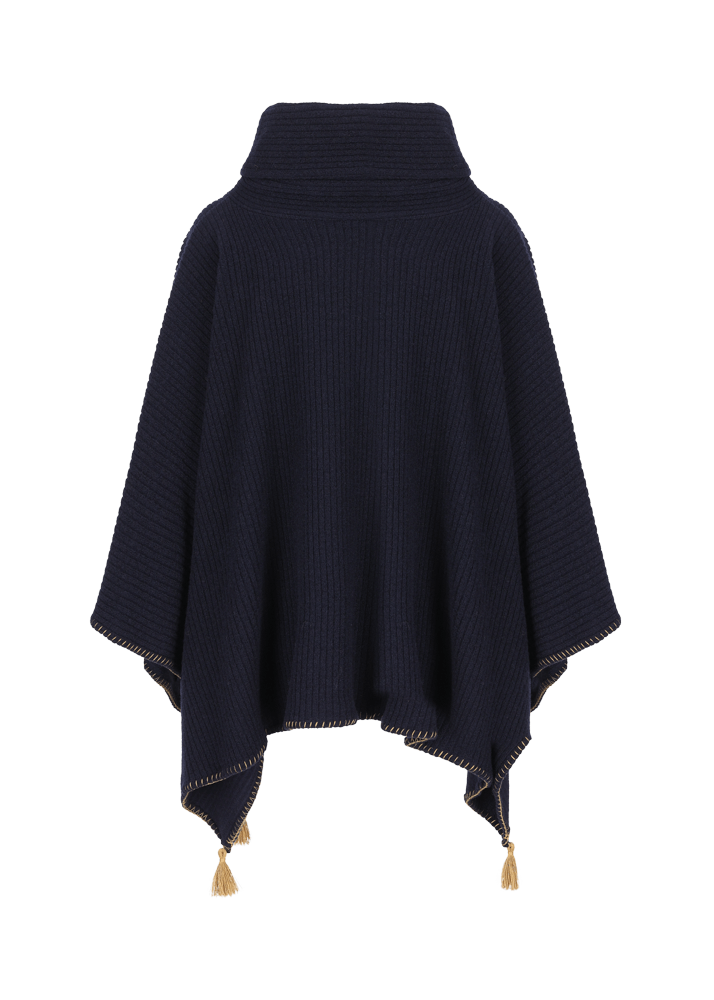 Luis Trenker Poncho In Lana Vergine Con Collo Alto Lupiera