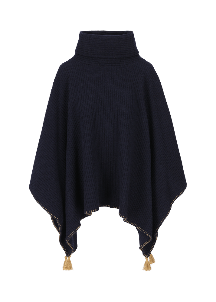 Luis Trenker Poncho in lana vergine con collo alto Lupiera