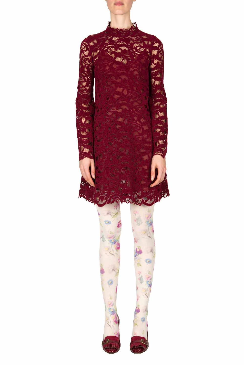 Luisa Beccaria Abito A Maniche Larghe In Pizzo Di Velluto