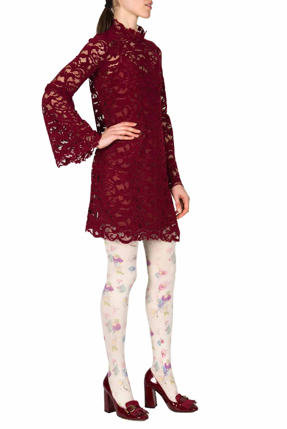 Luisa Beccaria Abito A Maniche Larghe In Pizzo Di Velluto