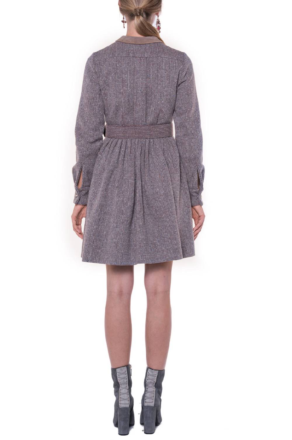 Luisa Beccaria Abito A Maniche Lunghe In Tweed Con Ricamo