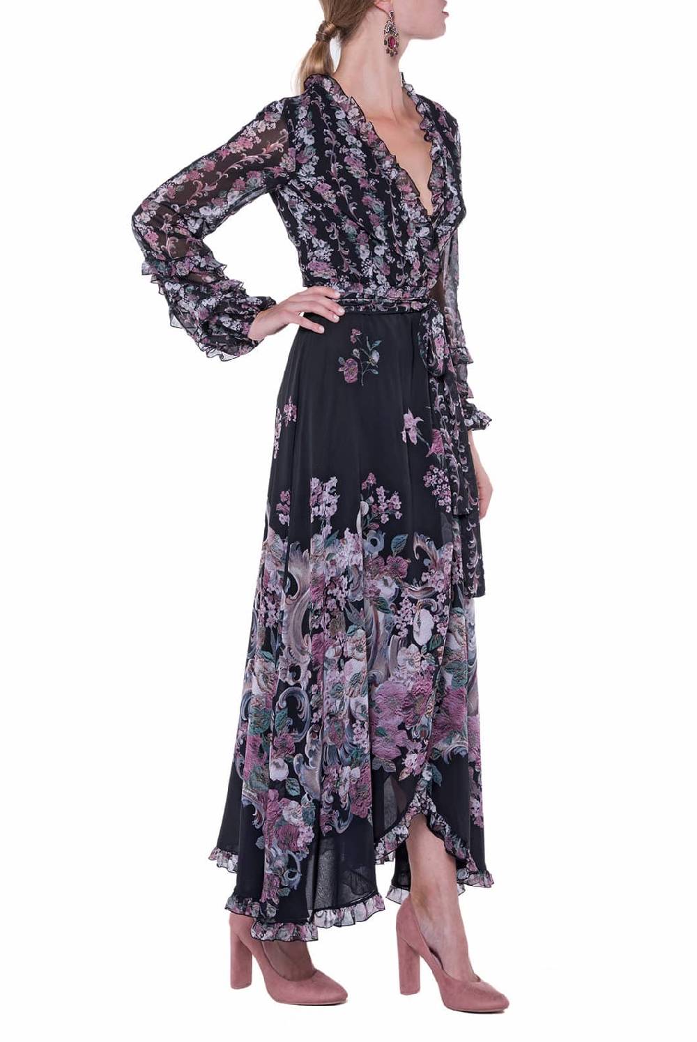 Luisa Beccaria Abito A Portafoglio Con Fiori Stampati In Georgette