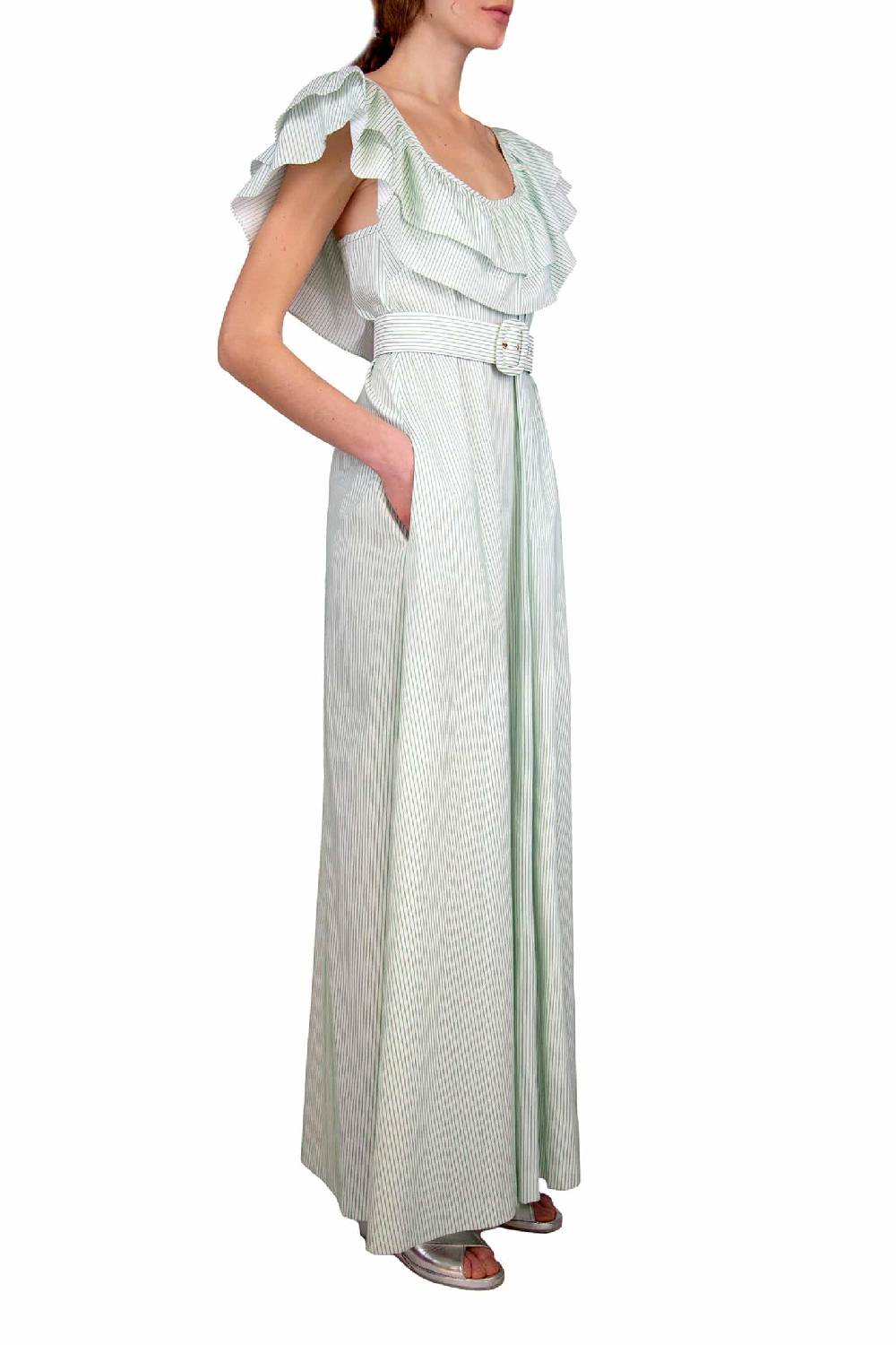 Luisa Beccaria Abito A Righe Verde / Bianco Con Volant
