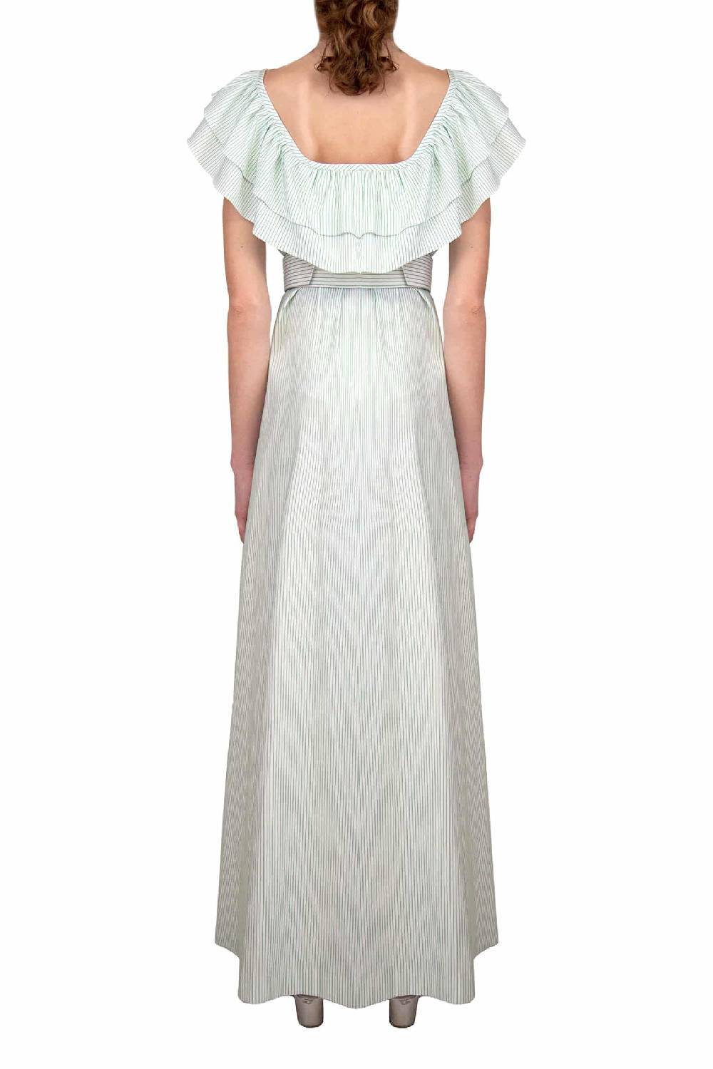 Luisa Beccaria Abito A Righe Verde / Bianco Con Volant