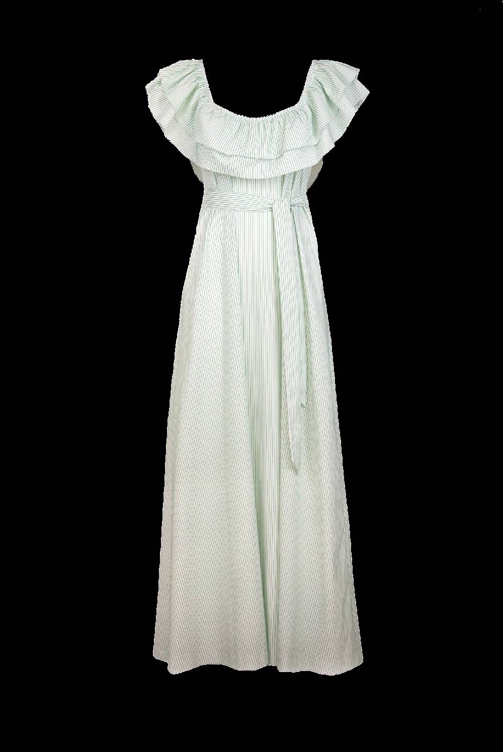 Luisa Beccaria Abito A Righe Verde / Bianco Con Volant