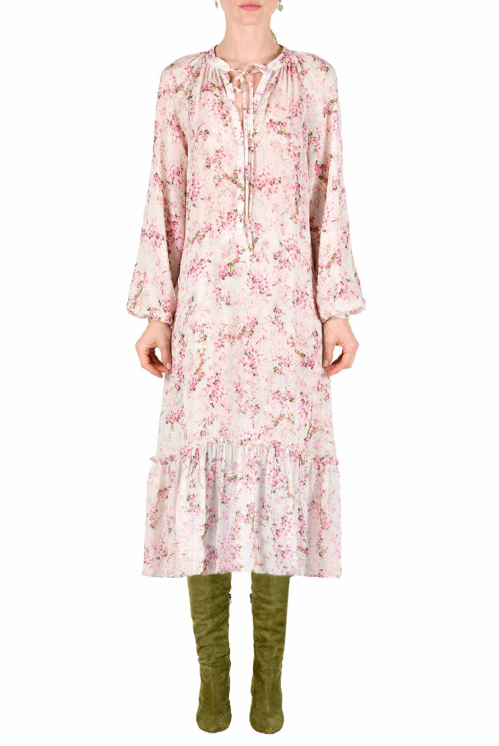 Luisa Beccaria Abito Ampio Raglan Con Stampa Boccioli Di Rosa