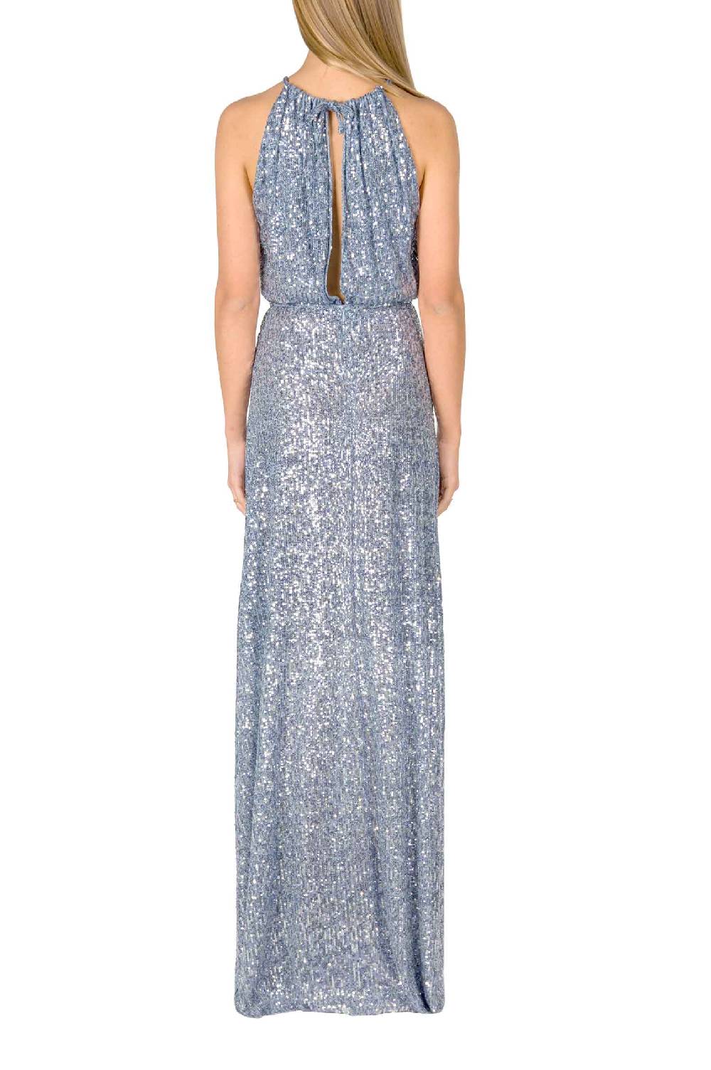 Luisa Beccaria Abito Blu Con Paillettes A Fessura Alta