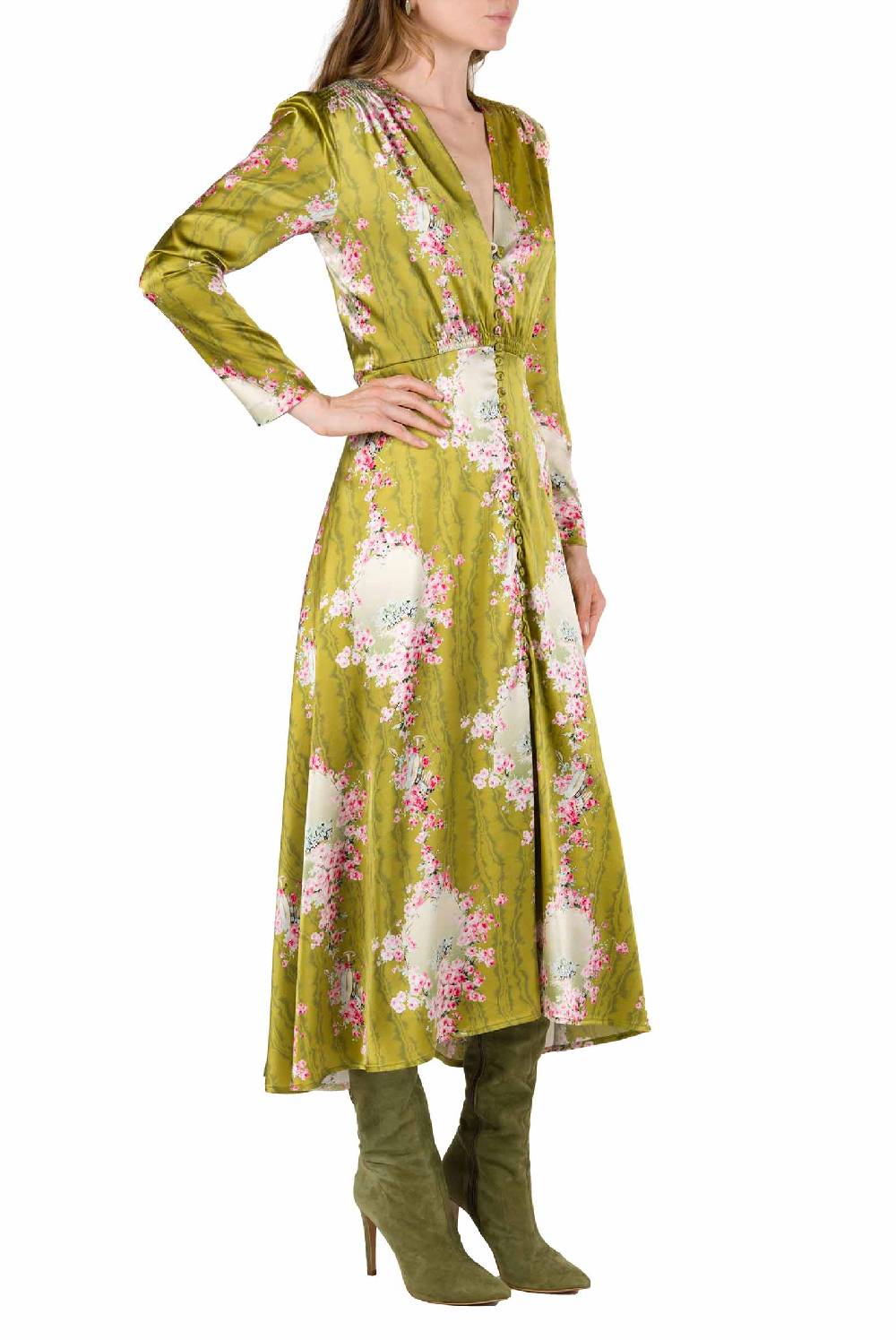 Luisa Beccaria Abito Bottoncino Cocktail Cerchio Di Rose Stampato