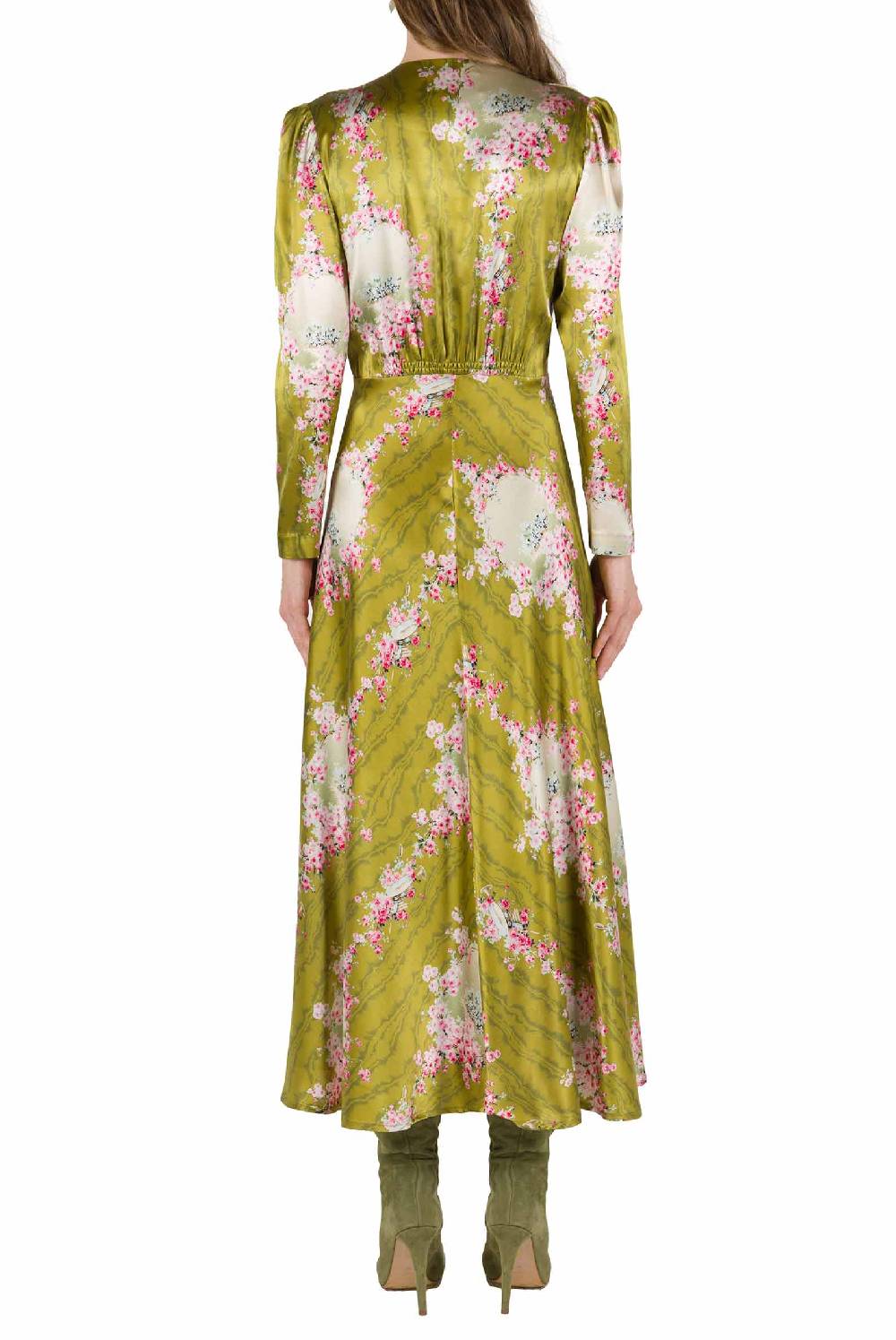 Luisa Beccaria Abito Bottoncino Cocktail Cerchio Di Rose Stampato