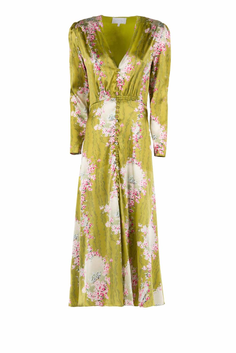 Luisa Beccaria Abito Bottoncino Cocktail Cerchio Di Rose Stampato