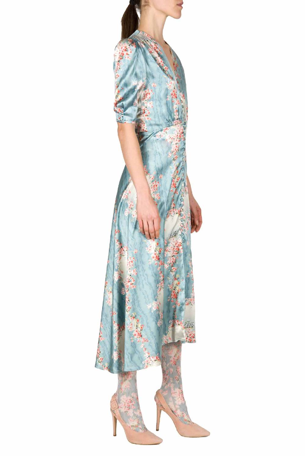 Luisa Beccaria Abito Bottoncino Con Cerchio Di Rose In Raso