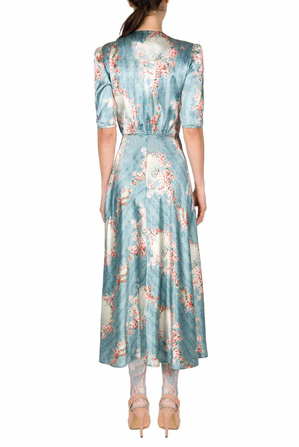 Luisa Beccaria Abito Bottoncino Con Cerchio Di Rose In Raso