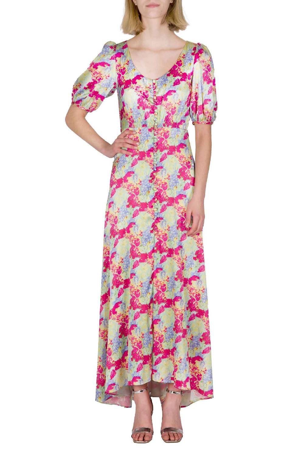 Luisa Beccaria Abito Bottoncino Con Collo Tondo A Fiori Astratti